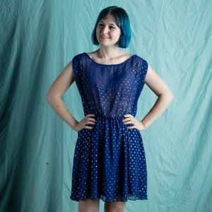 DEB | Blue Dress with Gold Polka Dots